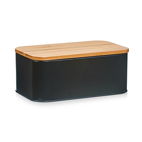 Zeller-25372-Bote--pain-MtalBambou-Noir-31-x-18-x-125-cm